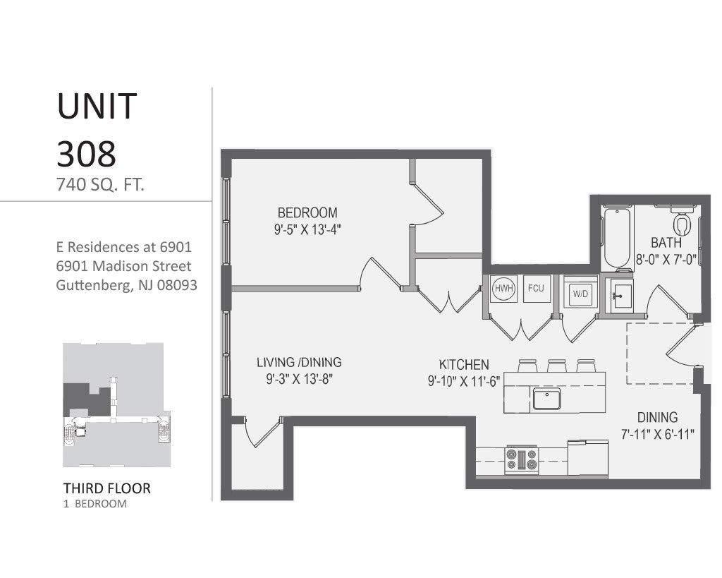 A black and white floor plan of a unit 308.