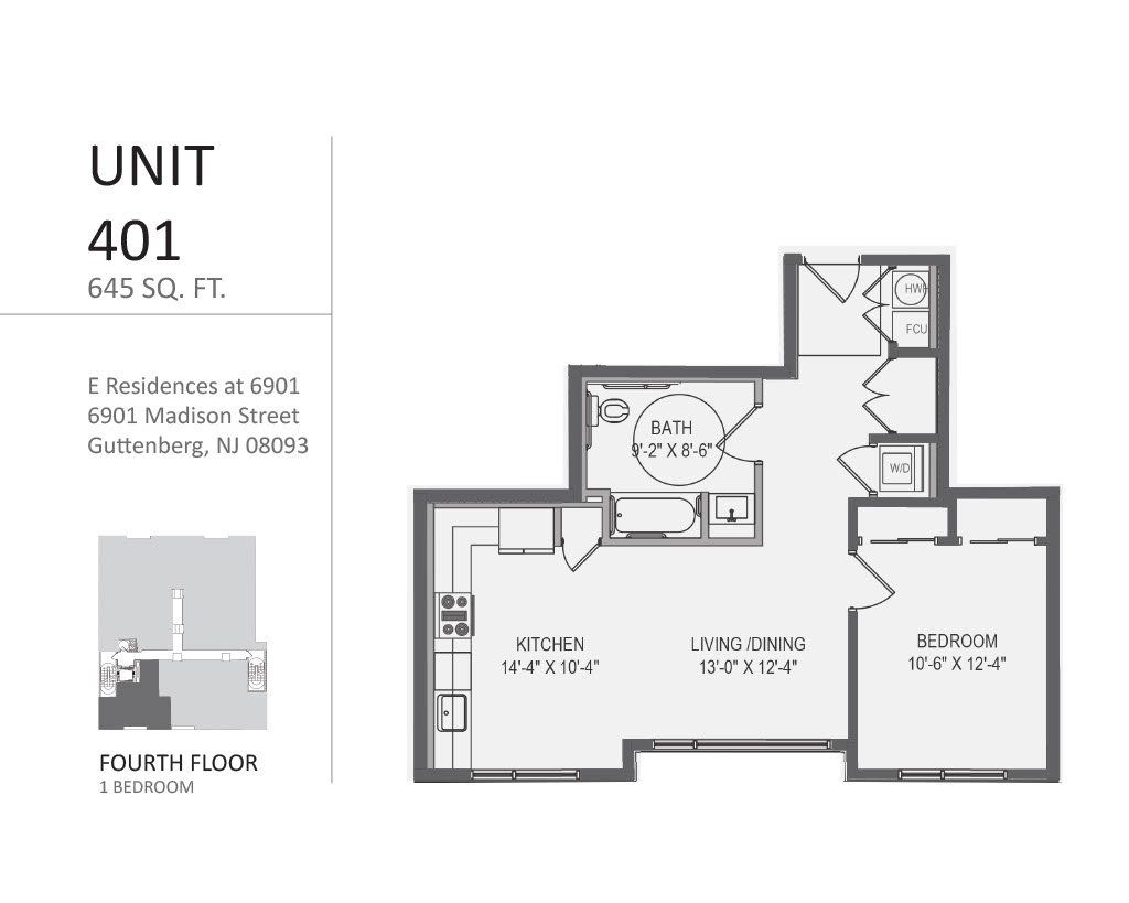 A black and white floor plan of a unit 401 apartment.