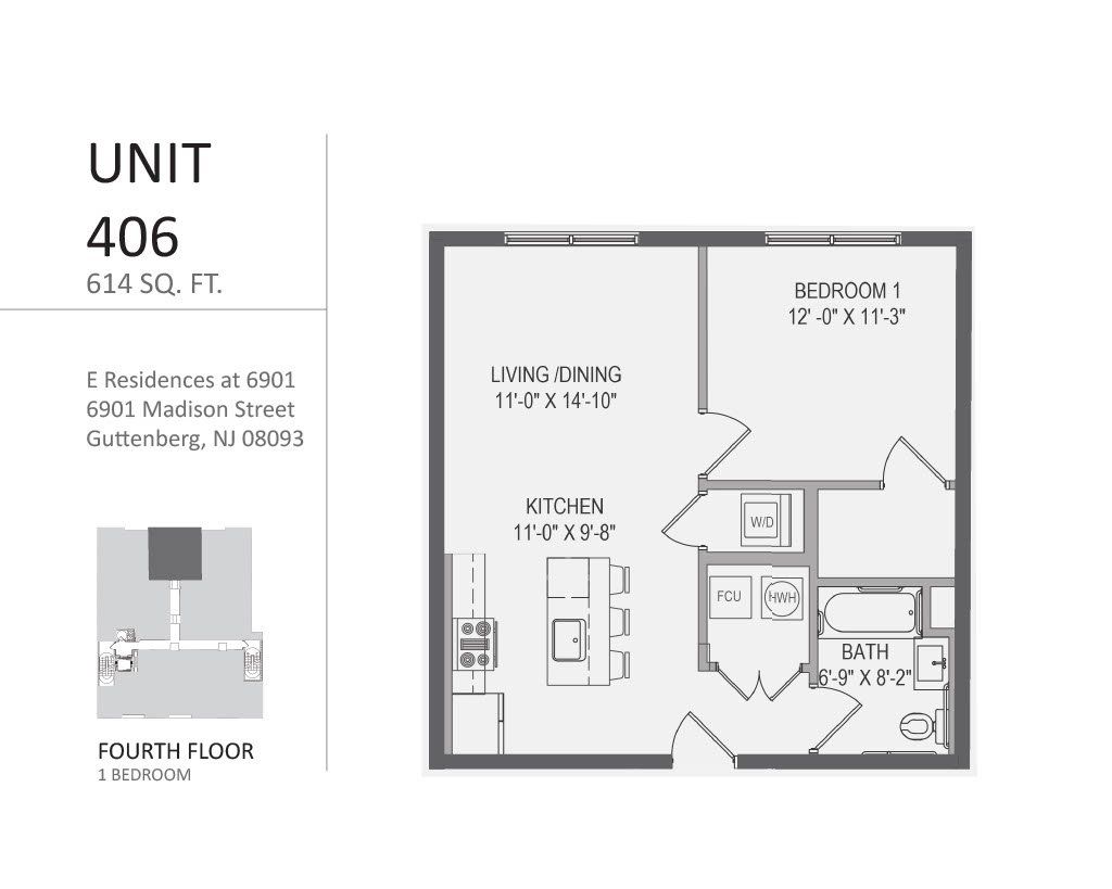 A floor plan of a house with a bedroom , bathroom , and kitchen.