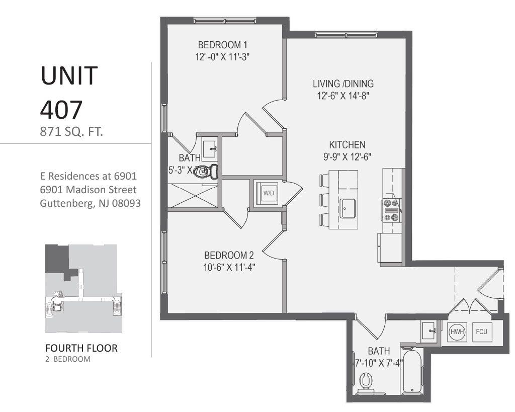 A black and white floor plan of a unit 407 apartment.