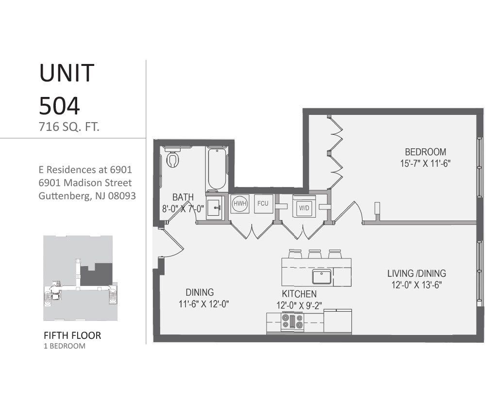 A black and white floor plan of a unit 504 apartment.