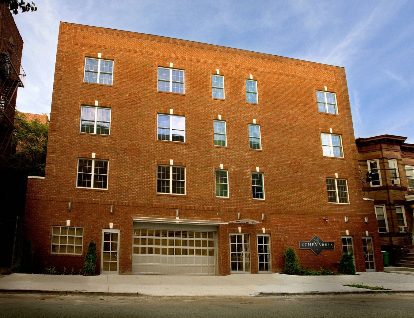 Brownstone building from street view