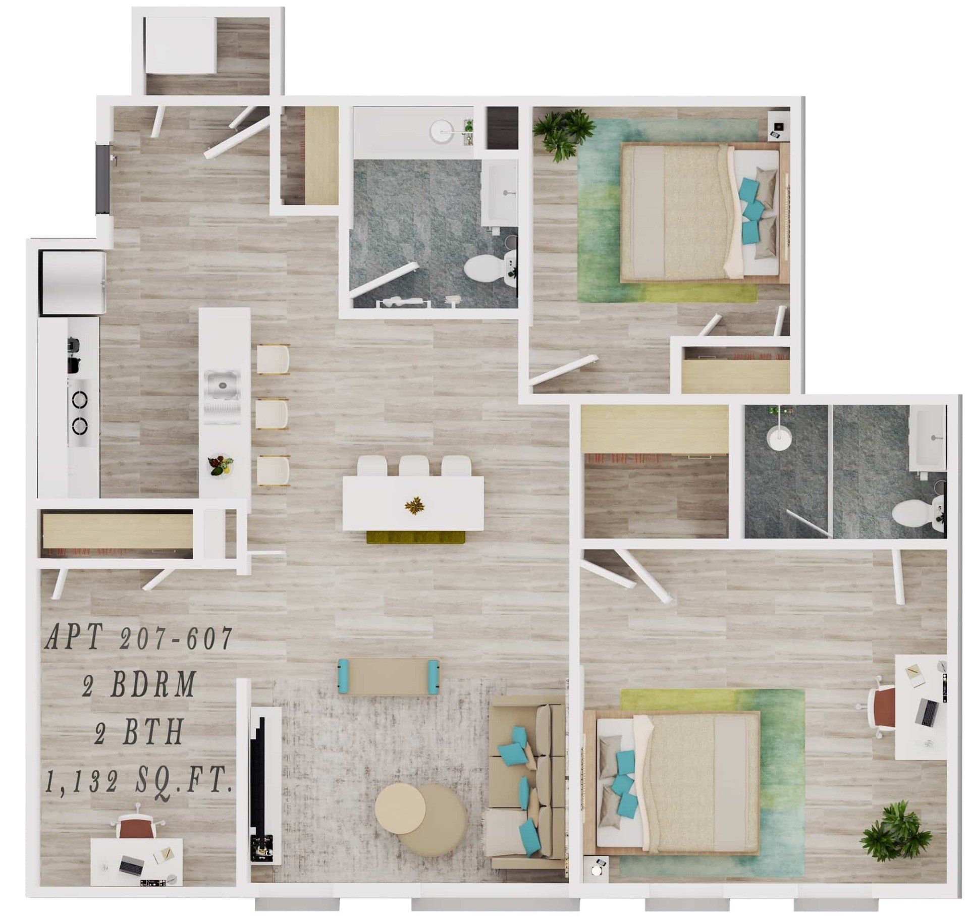 An aerial view of a floor plan of a house.