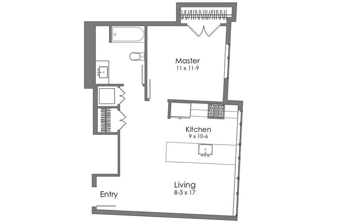 A black and white floor plan of a unit 2 apartment.