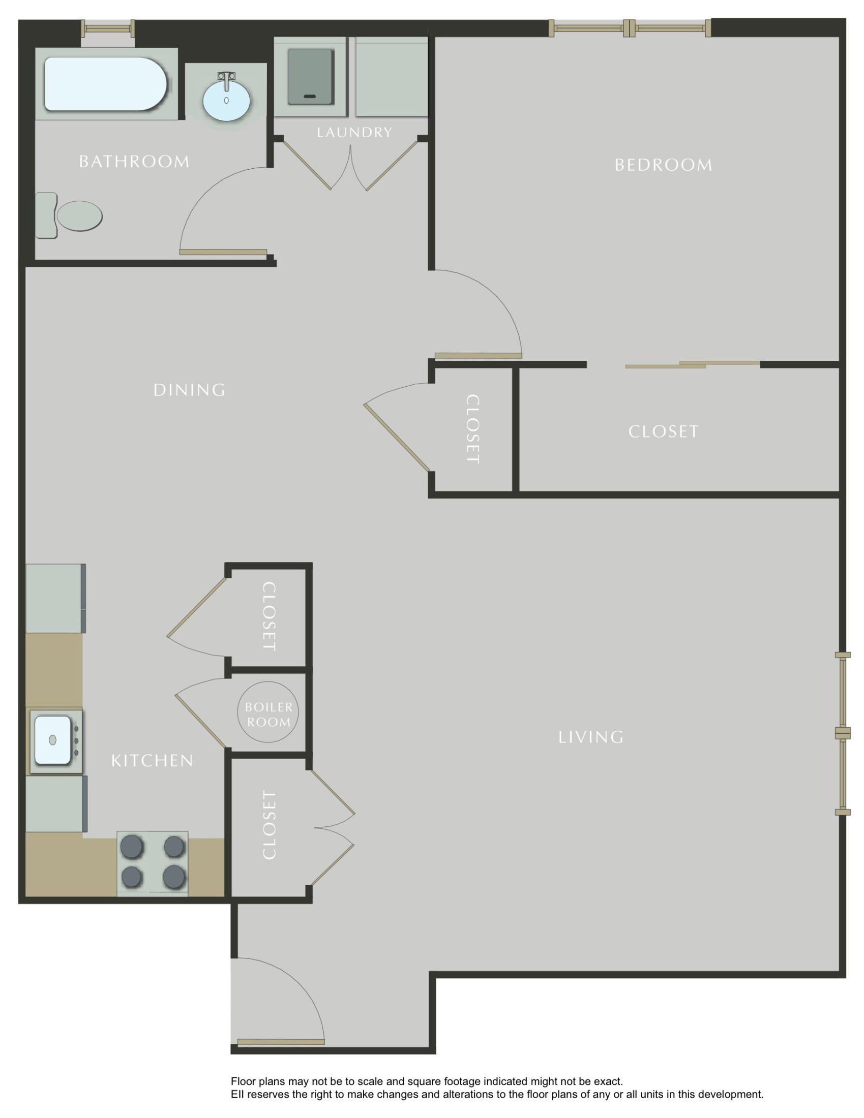 A floor plan of a house with two bedrooms and a bathroom.