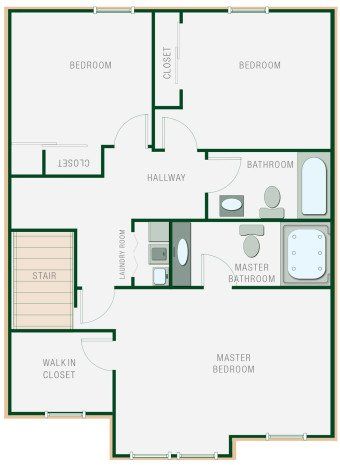 A floor plan of a house with a bedroom , bathroom , and hallway.