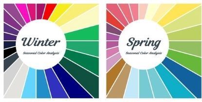 Palette di colori per l'inverno e la primavera, caratterizzate da varie tonalità e sfumature.