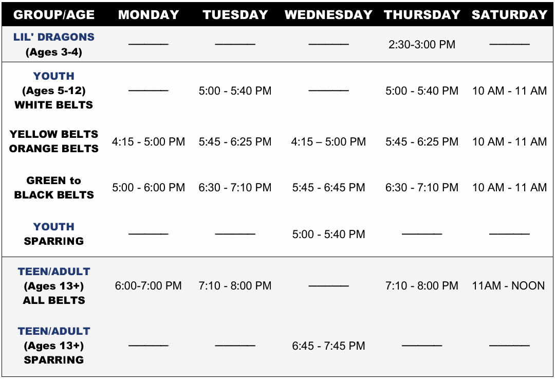 High Kick Martial Arts School Schedule High Kick Martial Arts School Schedule