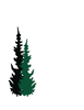 Black and green stylized evergreen trees silhouetted together on a white background
