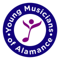 Logo for Young Musicians of Aalamance, purple circular design with stylized music note figure