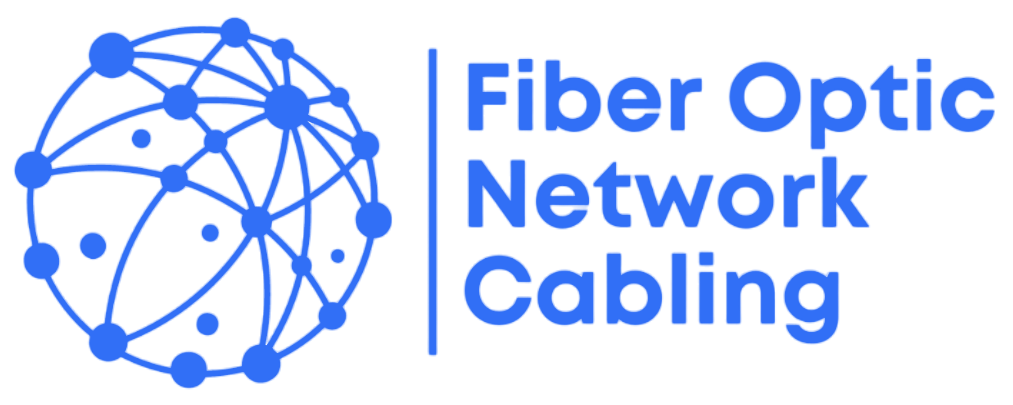 The logo for fiber optic network cabling is blue and white.
