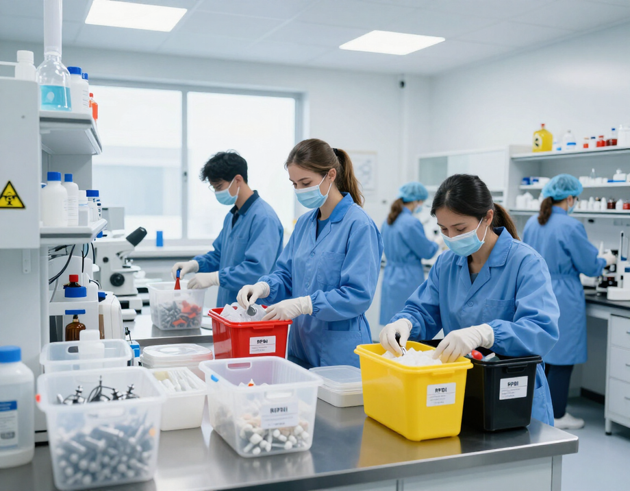 Laboratorio clasificando residuos RPBI
