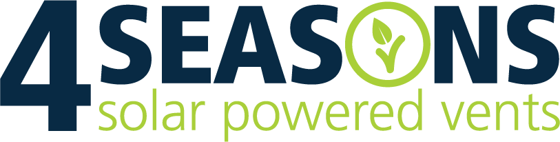 4Seasons Solar Powered Vents logo with blue and green text and a leaf icon
