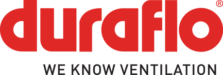 Duraflo logo in red with “WE KNOW VENTILATION” tagline in black