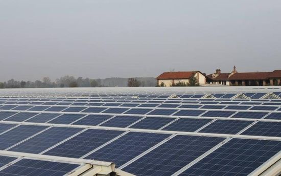 A roof with a lot of solar panels on it
