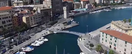 An aerial view of Savona with boats in the water