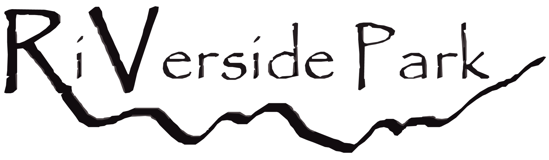 Riverside Park logo with black handwritten text and a wavy line beneath it