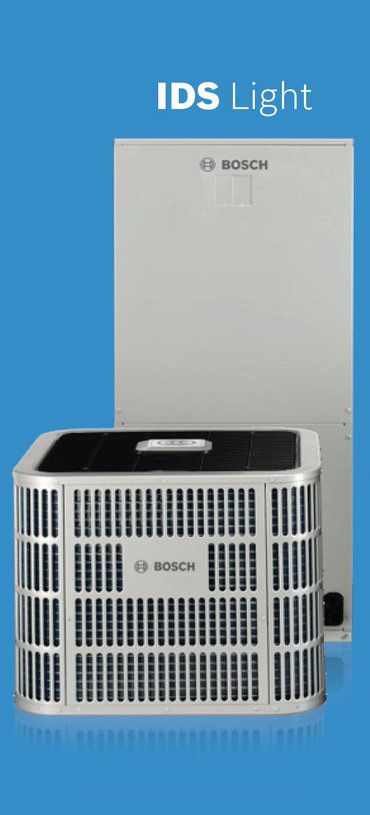 Bosch IDS Light outdoor HVAC unit on a blue background