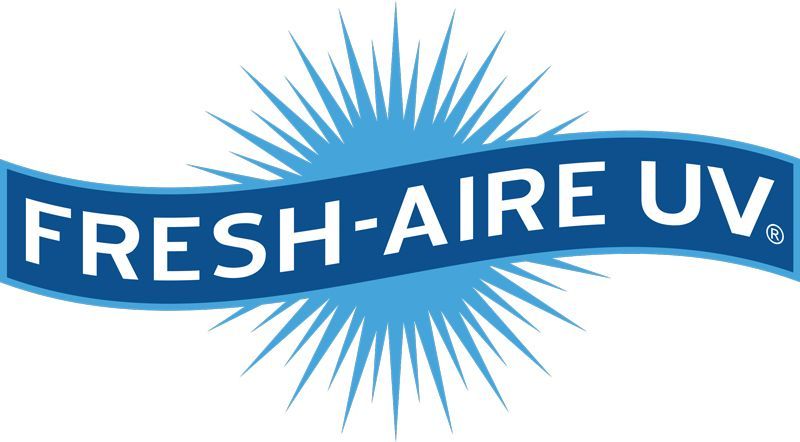 Fresh-Aire UV logo in blue with a white sunburst background