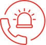A red line icon of a phone with a siren on it.