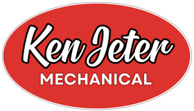 The logo for ken jeter mechanical is red and white