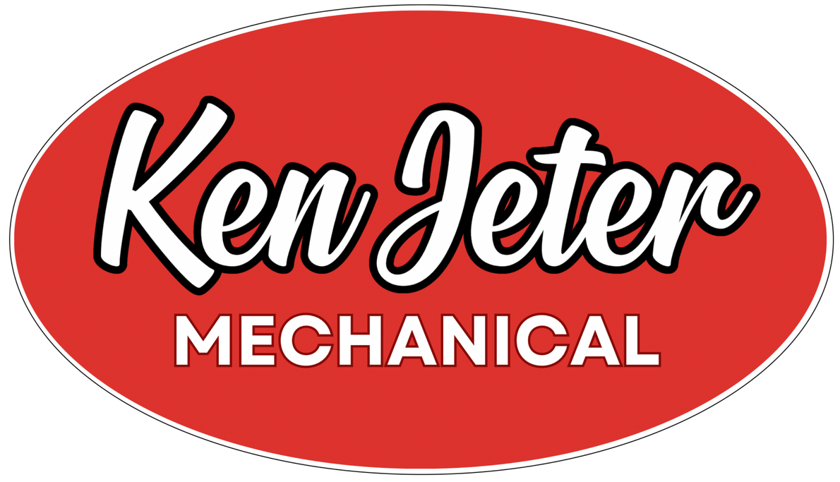 A red oval logo for ken jeter mechanical