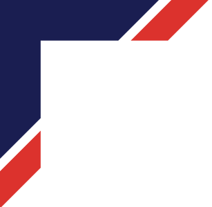 A blue white and red triangle on a white background