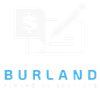 Burland Financial Services logo with light blue text and a pale finance icon