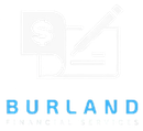 Burland Financial Services logo with light blue text and a pale finance icon