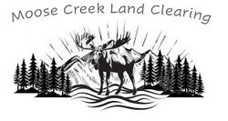 Logo for Moose Creek Land Clearing with a moose standing in water before mountains and a forest of evergreen trees.