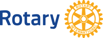 A logo for the rotary club with a yellow gear.