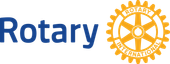 A logo for the rotary club with a yellow gear.
