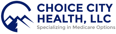 Choice City Health LLC logo with a mountain-and-semi-circle graphic and text "Specializing in Medicare Options."