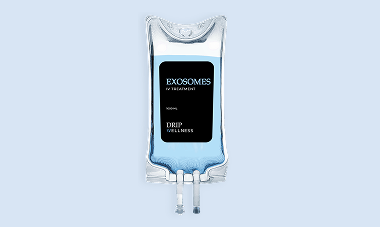 IV bag containing a blue liquid labeled 