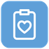 A hand supporting a person with sparkling elements, within a blue square.