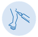 Syringe drawing from a vial with the male symbol, possibly hormone injection.