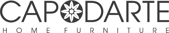 Logo per Capodarte Home Furniture caratterizzato da un'icona stilizzata di un fiore a otto petali che sostituisce la lettera O.