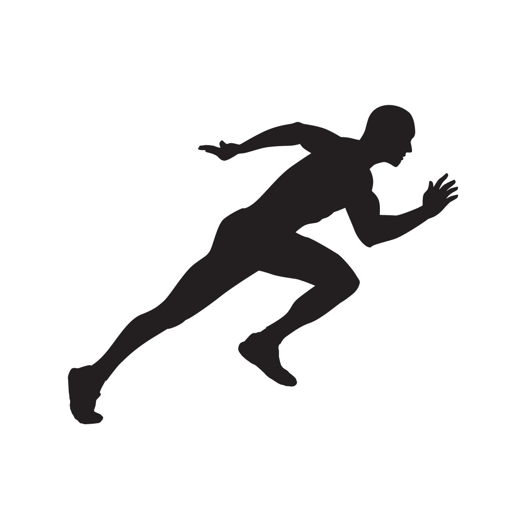 A silhouette of a man running on a white background.
