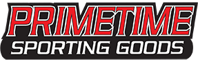 The logo for primetime sporting goods is red and white