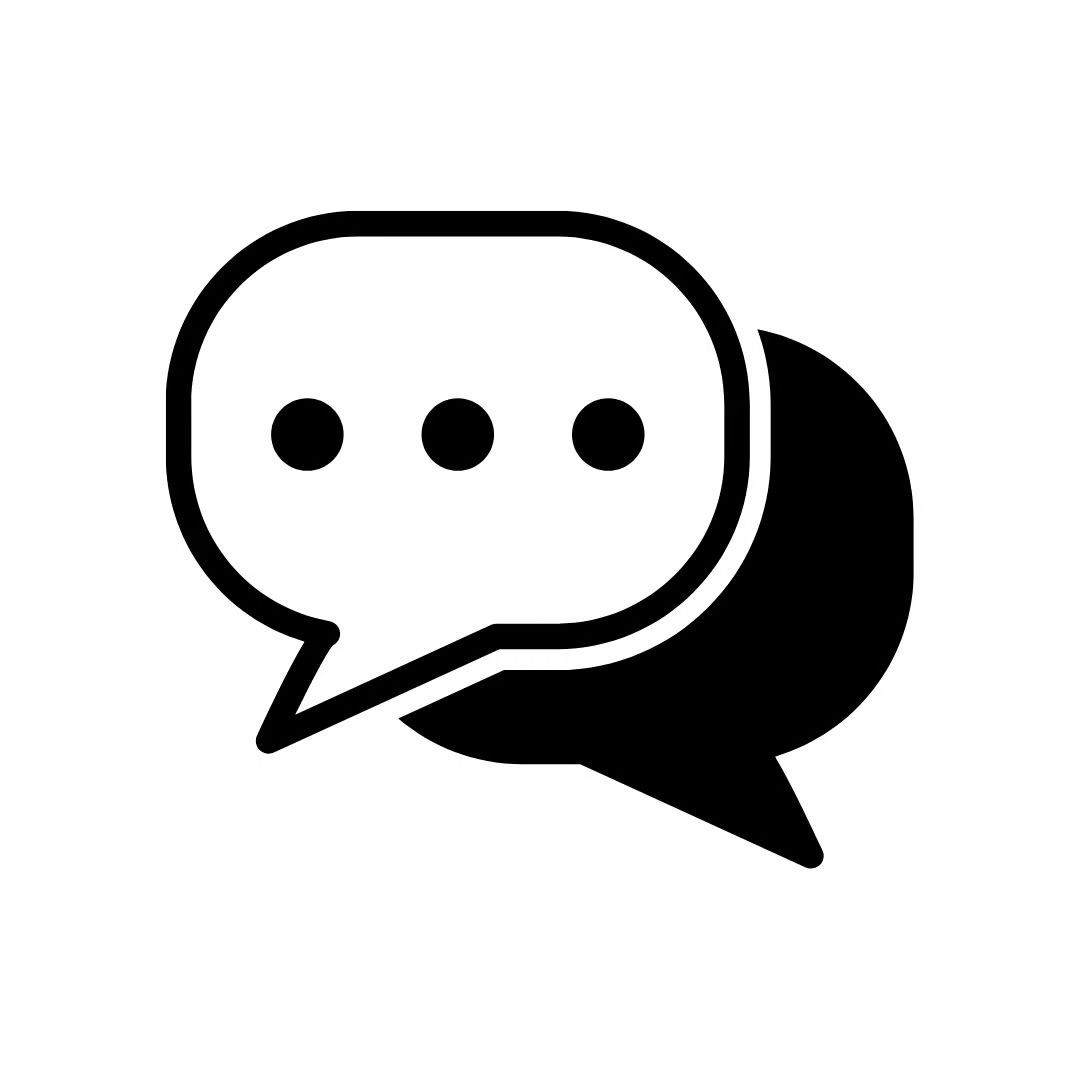 A black and white speech bubble with three dots on it.