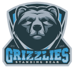 A logo for the grizzlies standing bear basketball team.