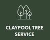 Claypool Tree Service logo with outline of trees on a dark green background.