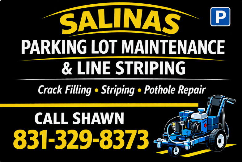 Spring sale ad for Salinas parking lot maintenance: 15% off hot rubberized crack filling.