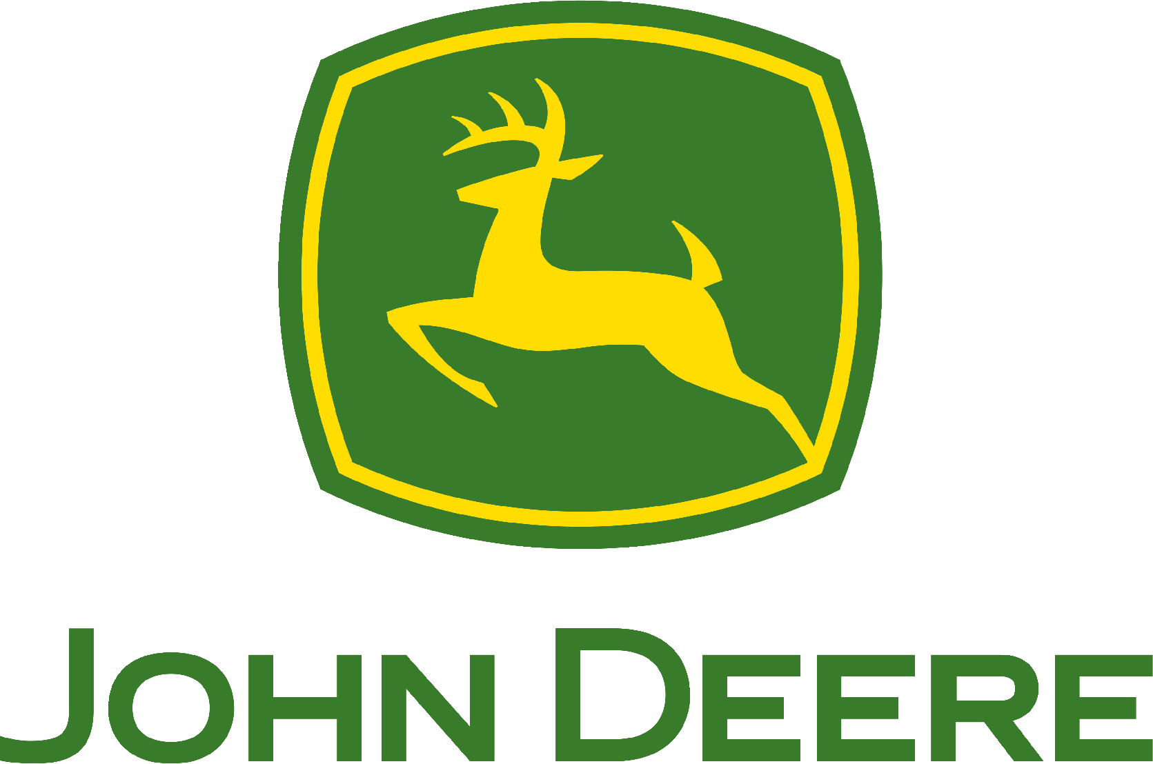 A yellow and green logo for John Deere.