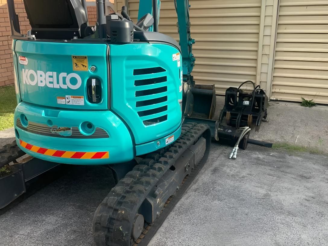 A Blue Kobelco Excavator — R&J Cronin Equipment Hire in Lake Macquarie, NSW