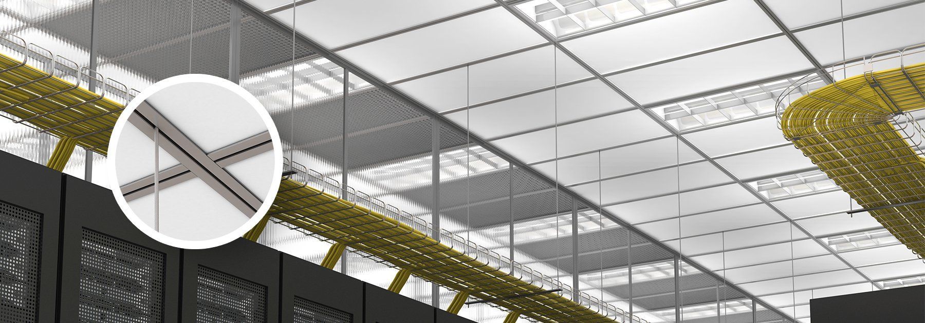 A ceiling with a lot of wires hanging from it