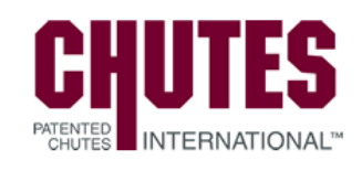 A logo for chutes patented chutes international