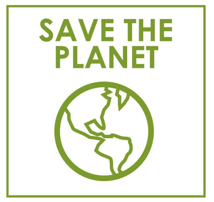 A green globe with the words `` save the planet '' written above it.