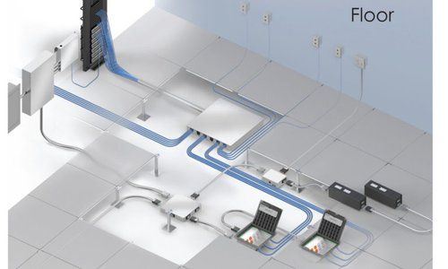 A diagram of a floor with a lot of wires coming out of it.
