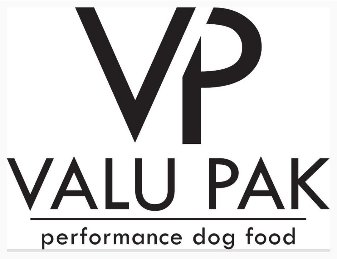 Logo for Valu Pak performance dog food, with the initials